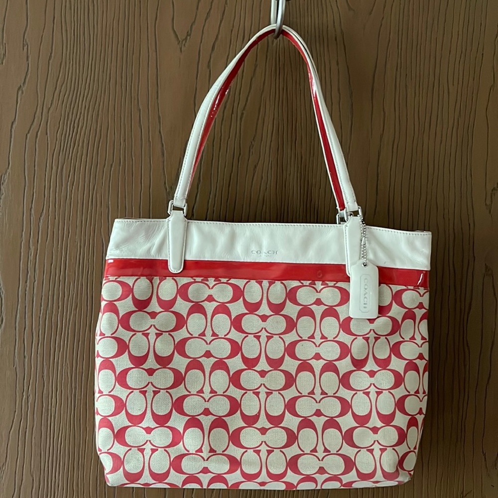 Red and White Authentic Coach Purse